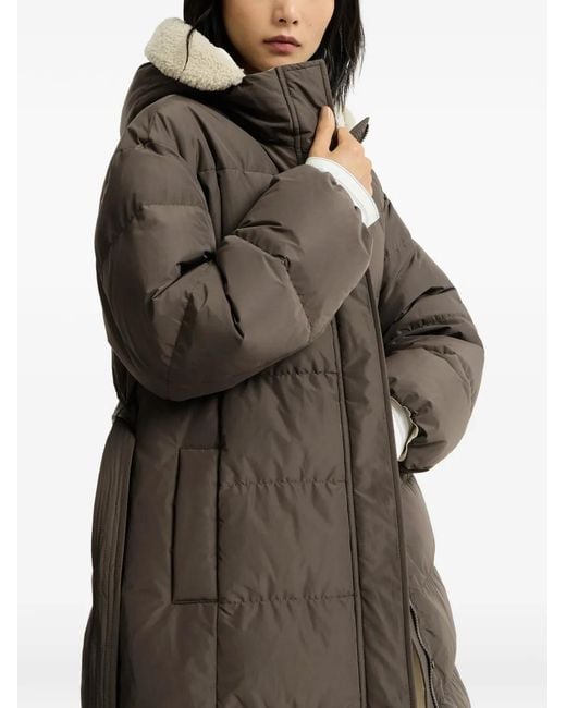 Brunello Cucinelli Gray Techno Cotton Taffeta Down Coat With Shearling Inserts And Shiny Zipper Pull