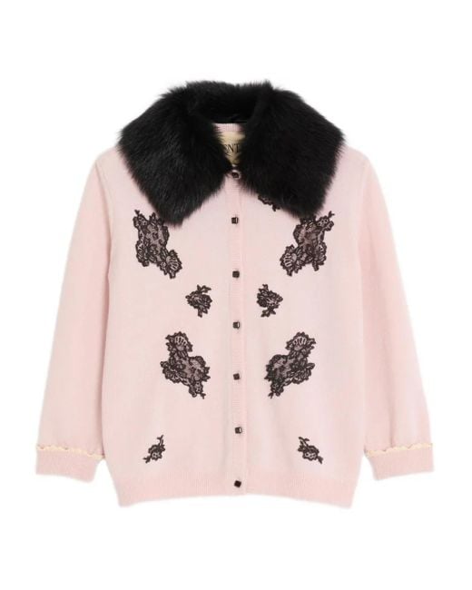 Valentino Garavani レーストリム シアーカラーカーディガン Pink