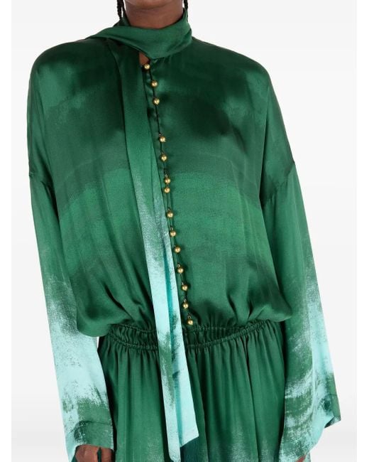 Roberto Cavalli Green Silk Button-Up Dress