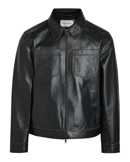 Oliver Spencer Black Norton Zip-Up Leather Jacket for men