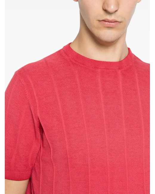 Jeordie's Pink Ribbed-Knit Short-Sleeve Sweater for men
