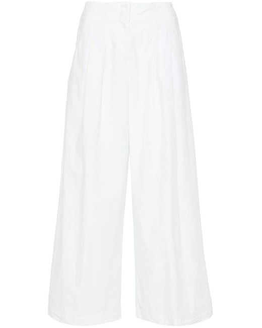 Peserico White Pleated Cotton Wide Trousers