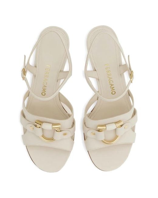 Ferragamo White Gancini Ornament Sandals