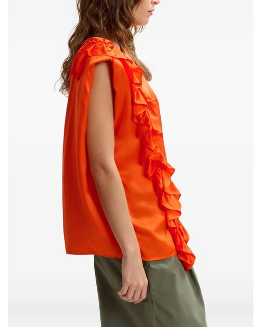 Essentiel Antwerp Orange Ruffled Sleeveless Blouse