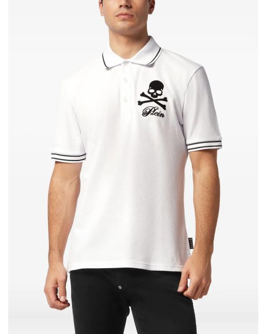 Philipp Plein White Skull-And-Bones Piqué Polo Shirt for men