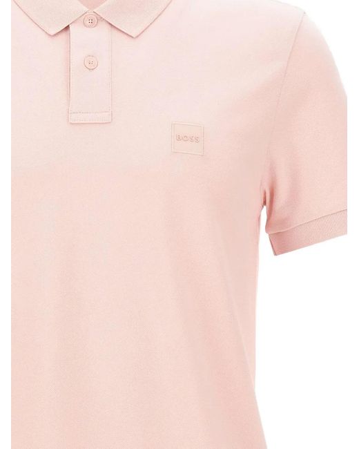 Boss Pink Polo En Coton Stretch À Patch Logo for men