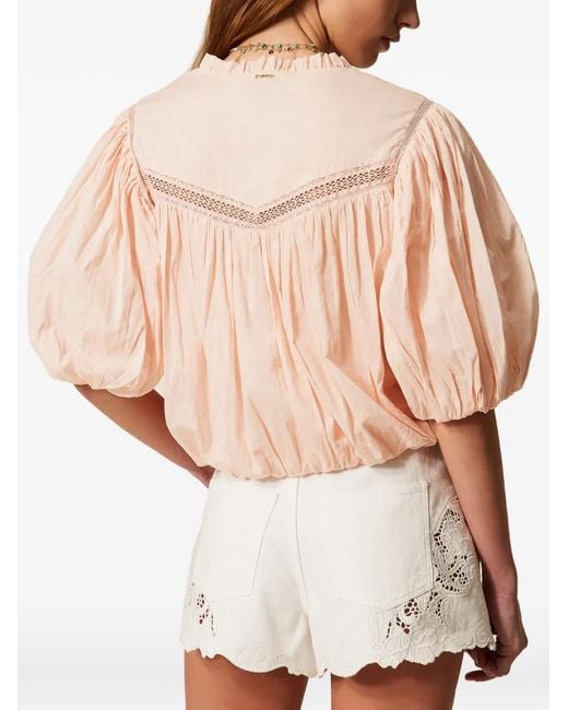Twinset Natural Muslin Blouse With Gathering