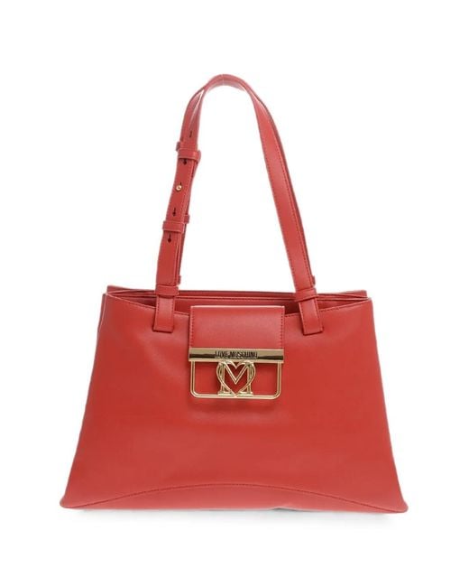 Moschino Red Logo-Plaque Triple-Compartment Tote Bag
