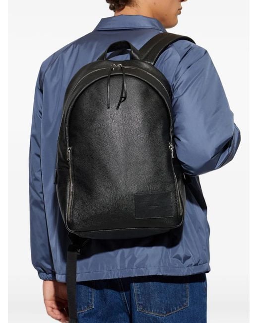 Jil Sander Black Logo-Patch Pebbled Leather Backpack Bag for men