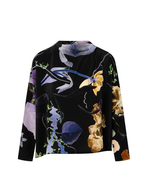 Anntian Black Asymmetric Printed Blouse