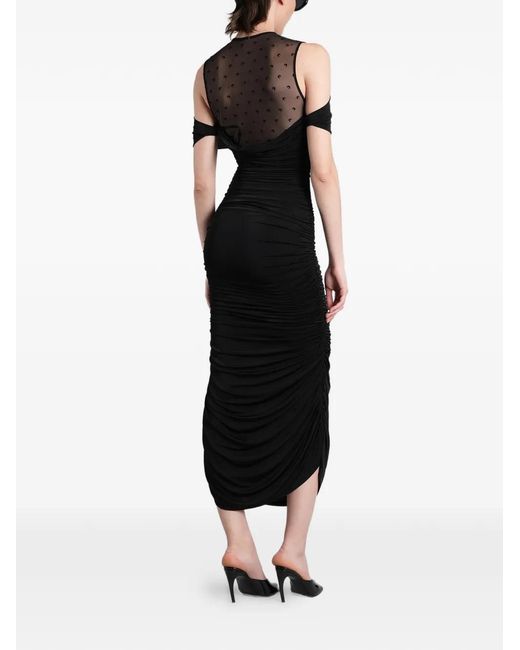 MARINE SERRE Black Ruched Off-Shoulder Dress