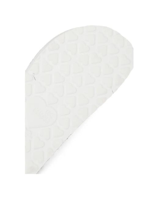 Love Moschino White Heart-Buckle Studded Thong Sandals