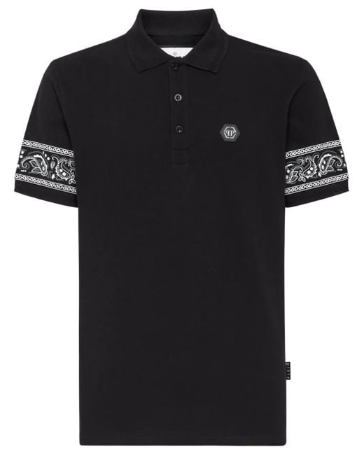 Philipp Plein Black Paisley Gothic Plein Polo Shirt for men