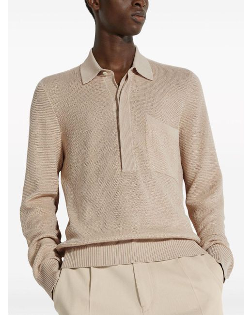 Zegna Natural Long-sleeve Knit Polo Shirt for men