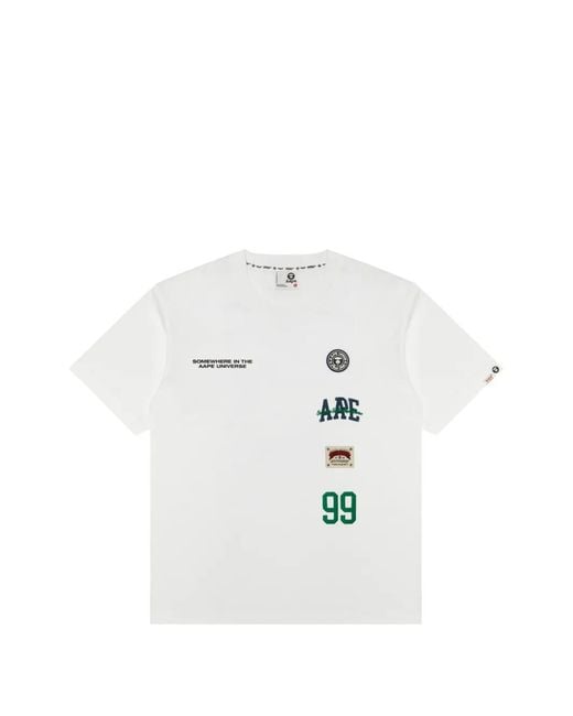 Aape By A Bathing Ape White T-Shirt À Détails De Logos for men