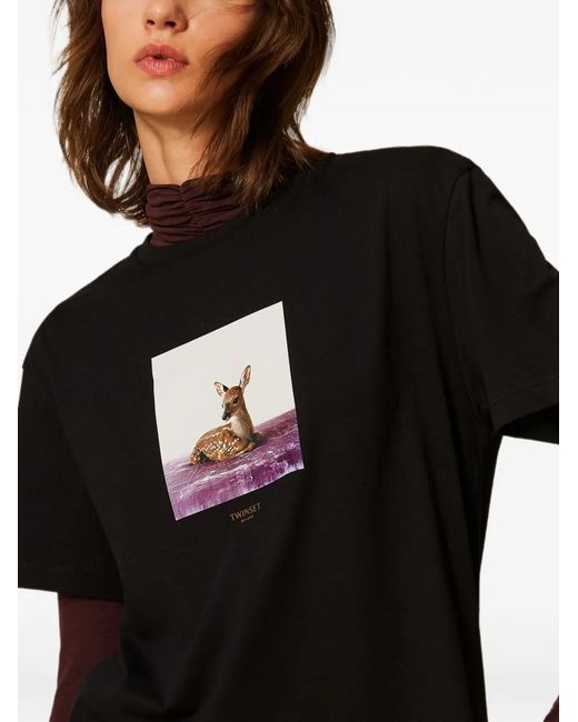 Twinset Black T-Shirt À Imprimé Graphique