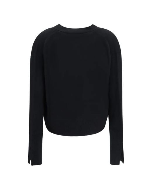 Verybusy Black V-Neck Split-Cuff Sweater