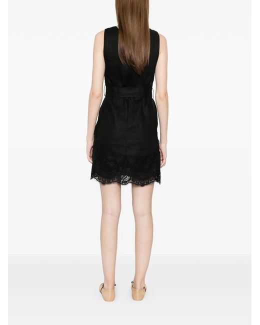 Twinset Black Robe Courte En Lin Avec Dentelle