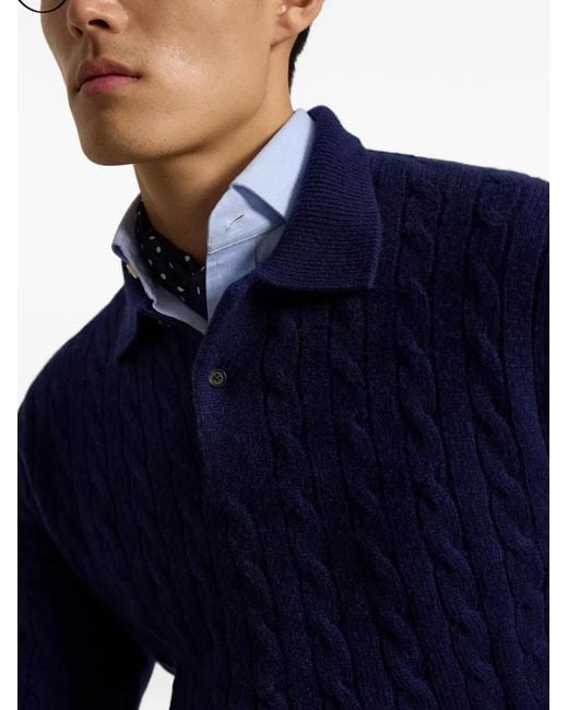 Polo Ralph Lauren Blue Cable-Knit Polo-Collar Sweater for men