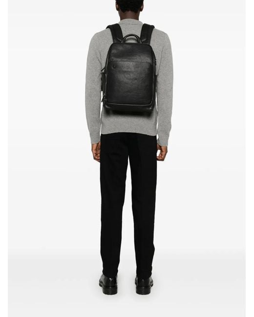 Piquadro Black Leather Top-Handle Backpack for men