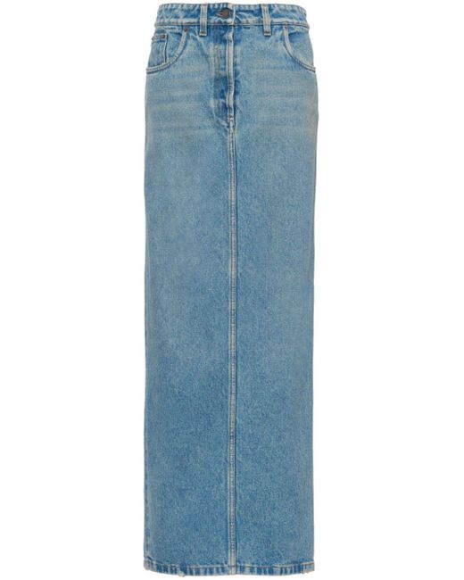 Jupe en jean à coupe longue Prada en coloris Blue