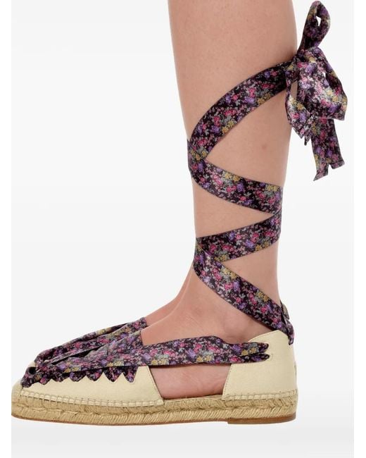 Balenciaga Pink Floral-Print Lace-Up Espadrilles