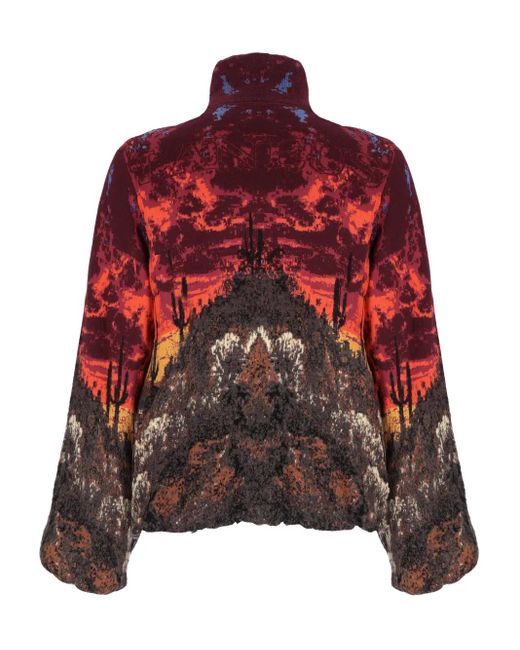 Laneus Red Knitted Bomber Jacket