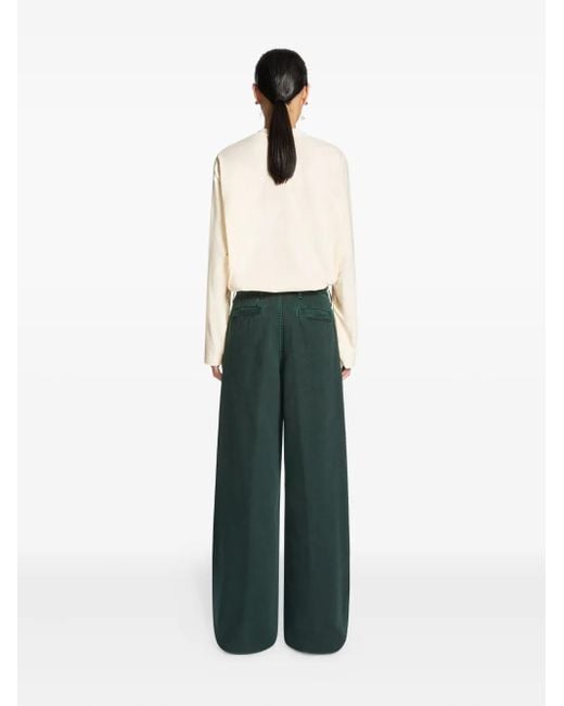 Dries Van Noten Green Side-Stripe Denim Trousers