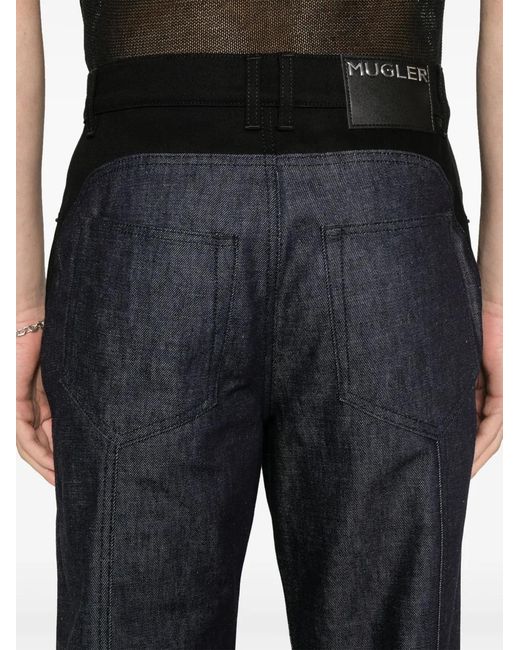 Mugler Black Bi-Color Straight-Leg Jeans for men