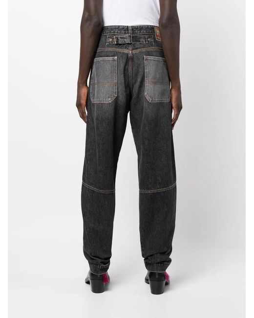 DIESEL Gray Patchwork Straight-Leg Jeans for men