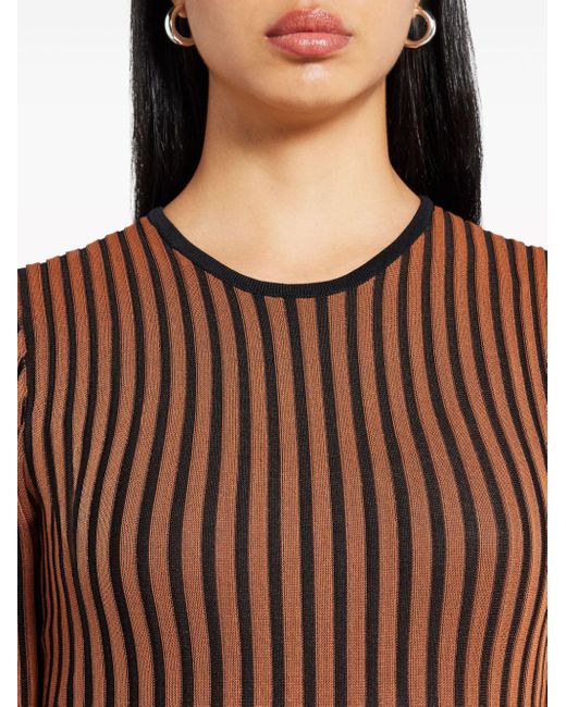 Staud Brown Two-tone Ribbed-knit Dress