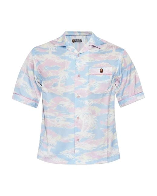 A Bathing Ape Blue Palm-Tree Print Shirt
