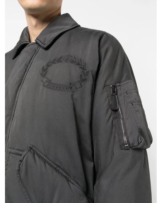 Burberry Gray Embroidered-Logo Bomber Jacket for men