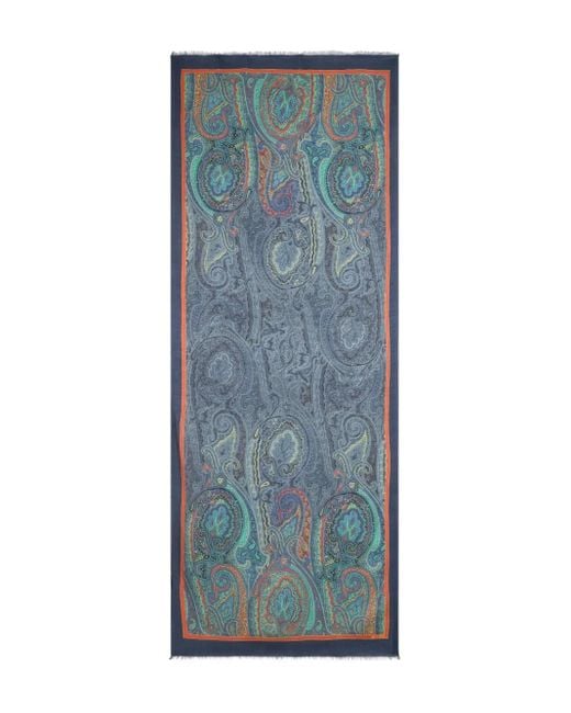 Etro Blue Paisley-Patterned Rectangle Scarf