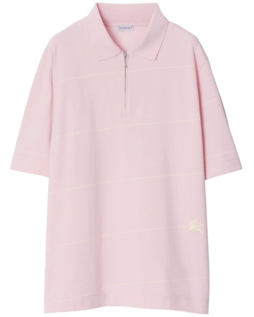 Burberry Pink Equestrian Knight Striped Polo Shirt for men