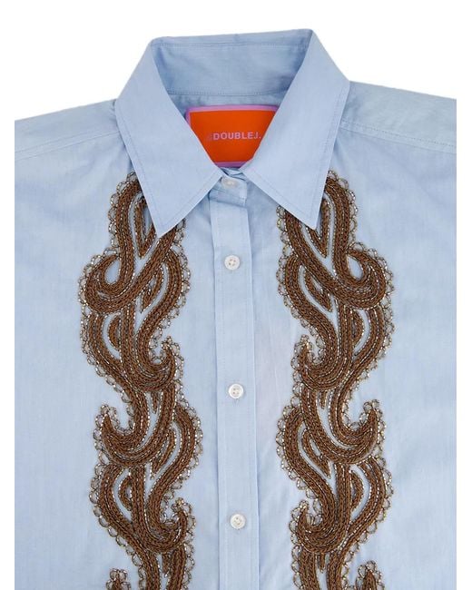 LaDoubleJ Blue Peony Placéee Embroidered Cotton Shirt