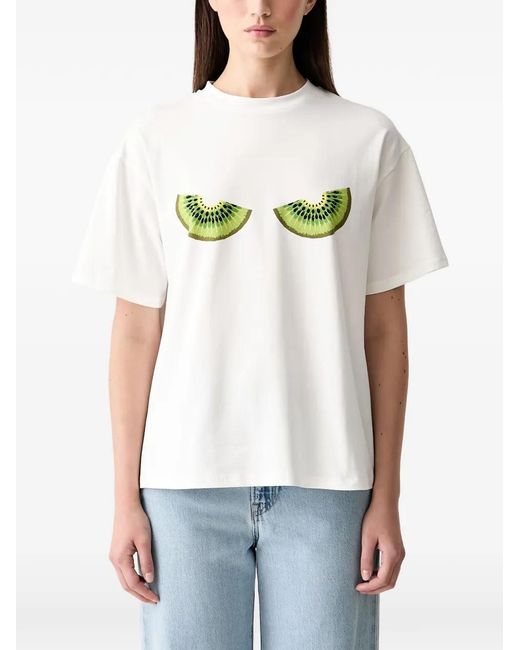 Never Fully Dressed White Kiwi-Print T-Shirt
