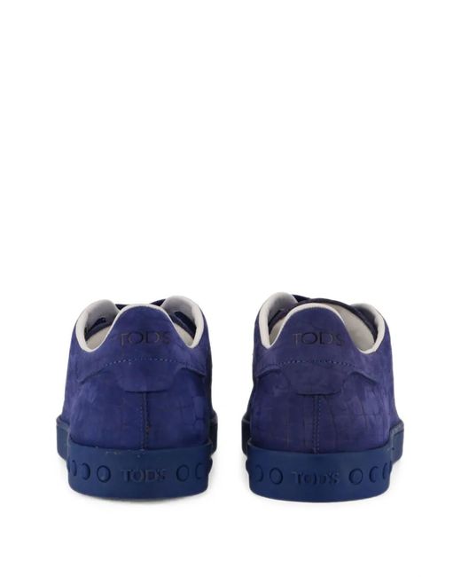 Tod's Blue Croc-Effect Perforated Sneakers