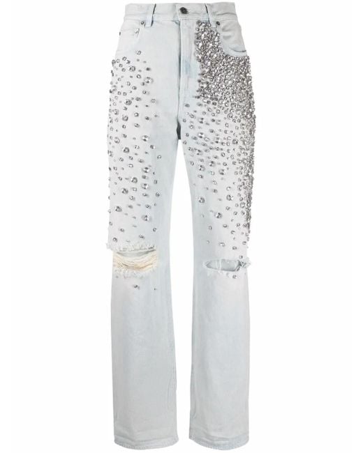 Golden Goose Deluxe Brand White Light Cotton Jeans With Crystal Stones