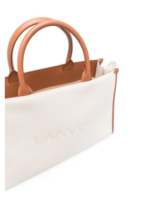 Lanvin White Logo-Print Leather Tote Bag