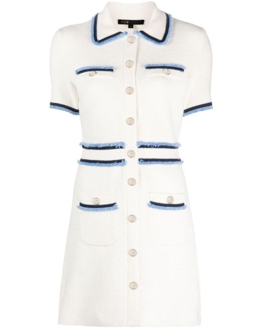 Maje White Contrast-trim Short-sleeve Stretch Cotton-blend Mini Dress