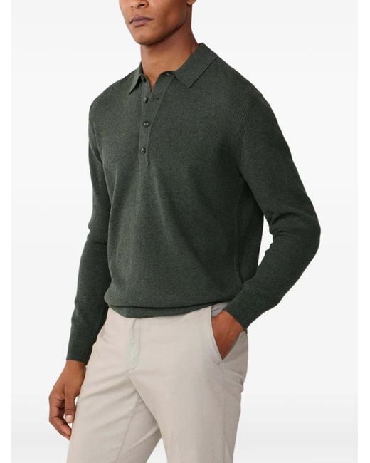 Hackett Gray Textured-Knit Long-Sleeve Polo Shirt for men