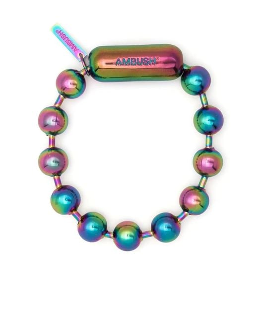 Ambush Blue Iridescent-Effect Ball Chain Bracelet