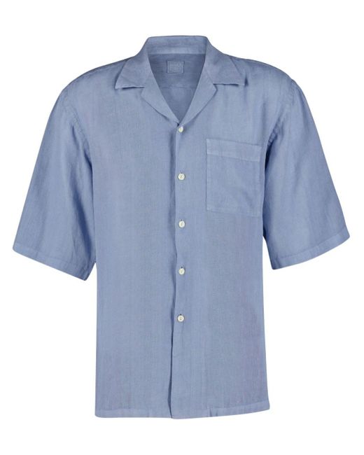 メンズ 120% Lino キャンプカラー リネンシャツ Blue