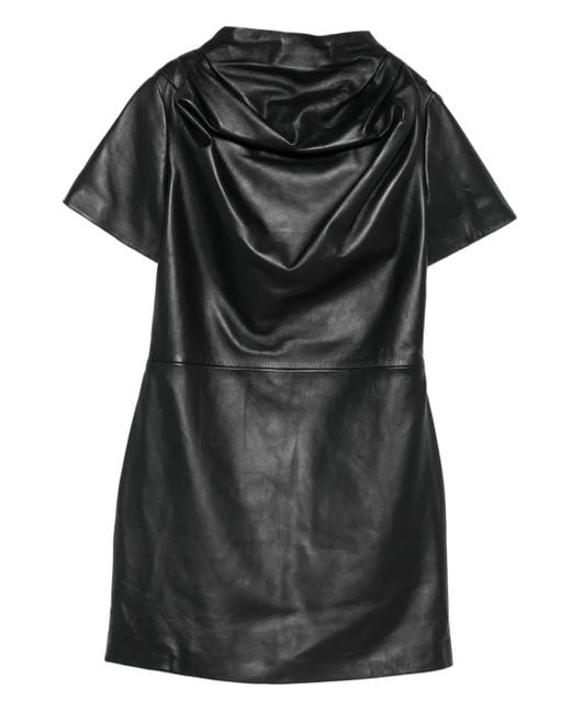 GIUSEPPE DI MORABITO Black Draped Leather Mini Dress