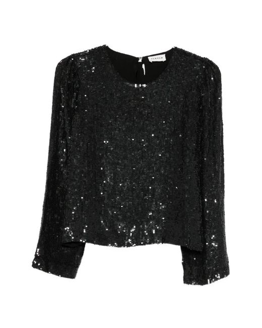 P.A.R.O.S.H. Black Sequin-Embellished Bow-Detail Blouse