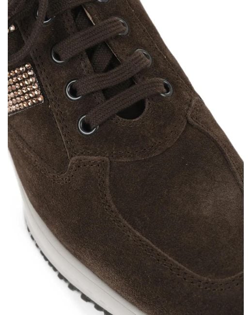 Hogan Brown Interactive Rhinestone-Embellished Sneakers