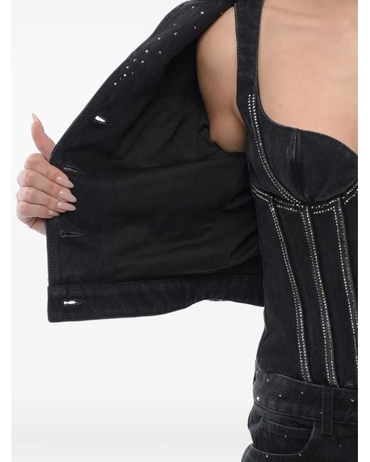 Off-White c/o Virgil Abloh Black Rhinestone-Embellished Cropped Denim Jacket