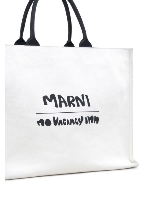Marni White Bey Canvas Shopping Bag for men
