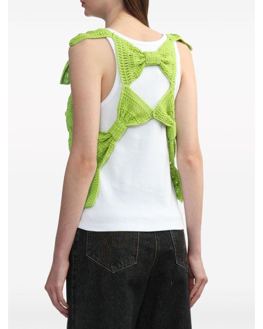 Pushbutton Green Bow-embellished Cut-out Top